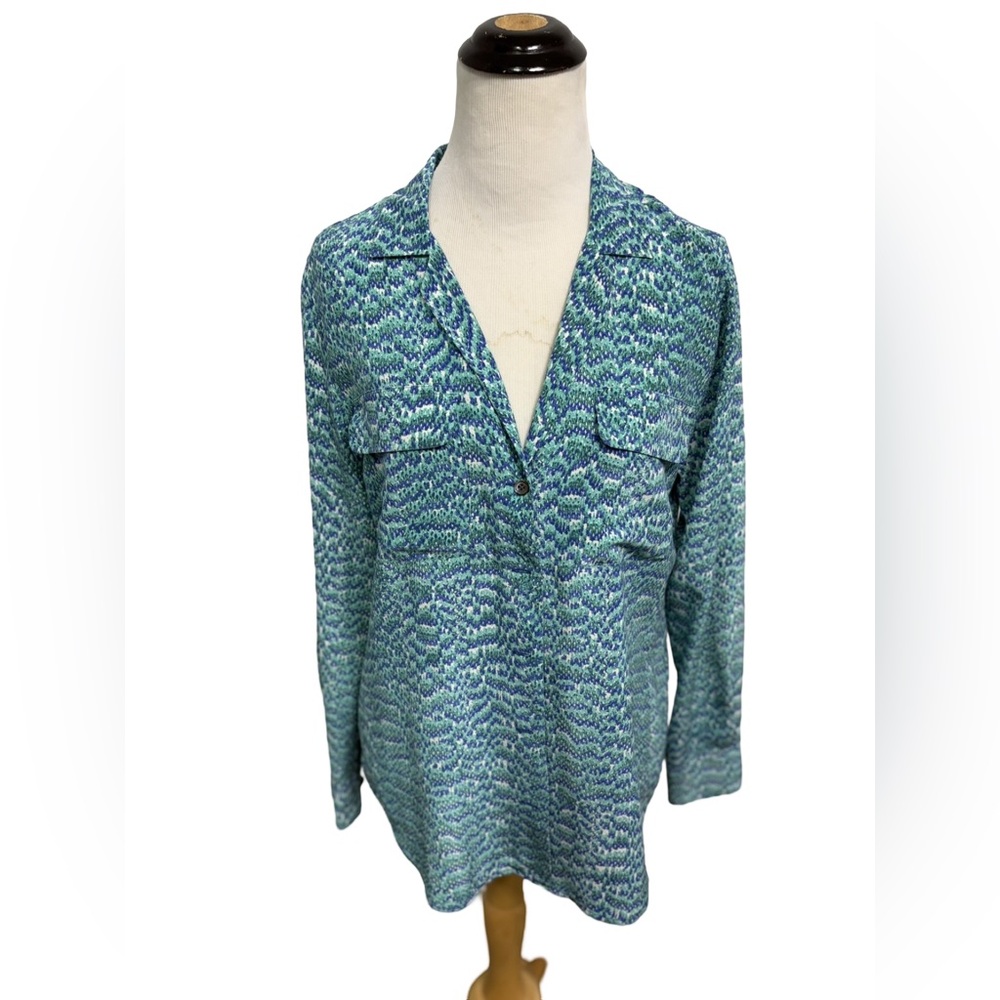 Equipment Women's Green and Blue Patterned Top — Size S